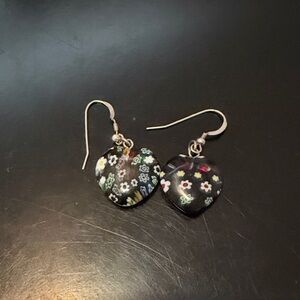 Elegant Black Floral Heart Earrings